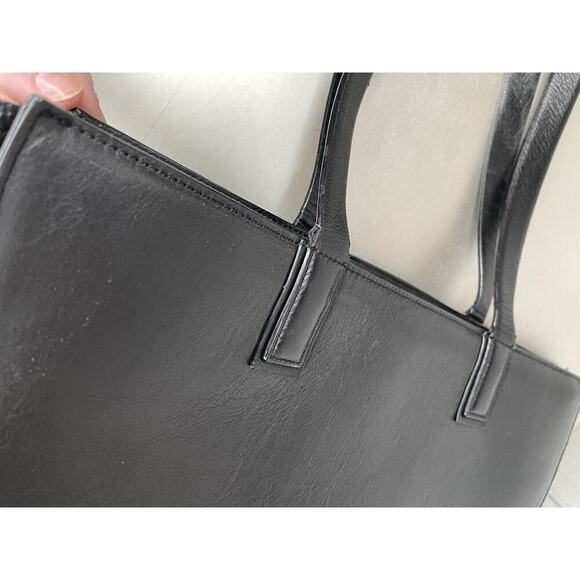 Nordstrom Black Leather Tote Bag Shoulder bag Croco Accent Career Carry All - Picture 7 of 9